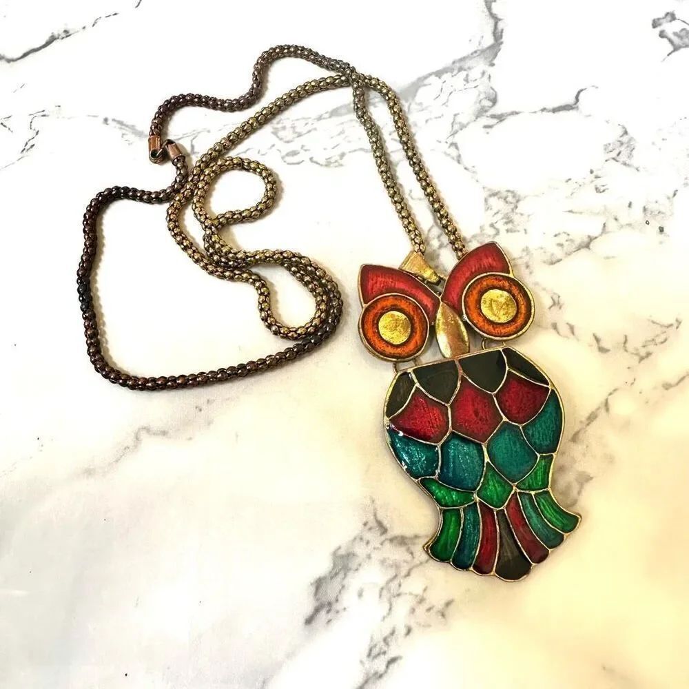 Colorful owl pendant necklace